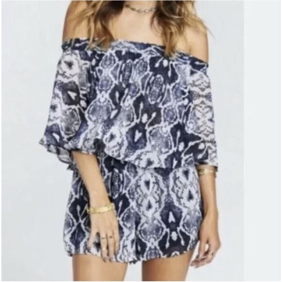 Show Me Your Mumu Rosarita Romper Rattle Rock Blue Snake Print Size Small - Picture 3 of 11